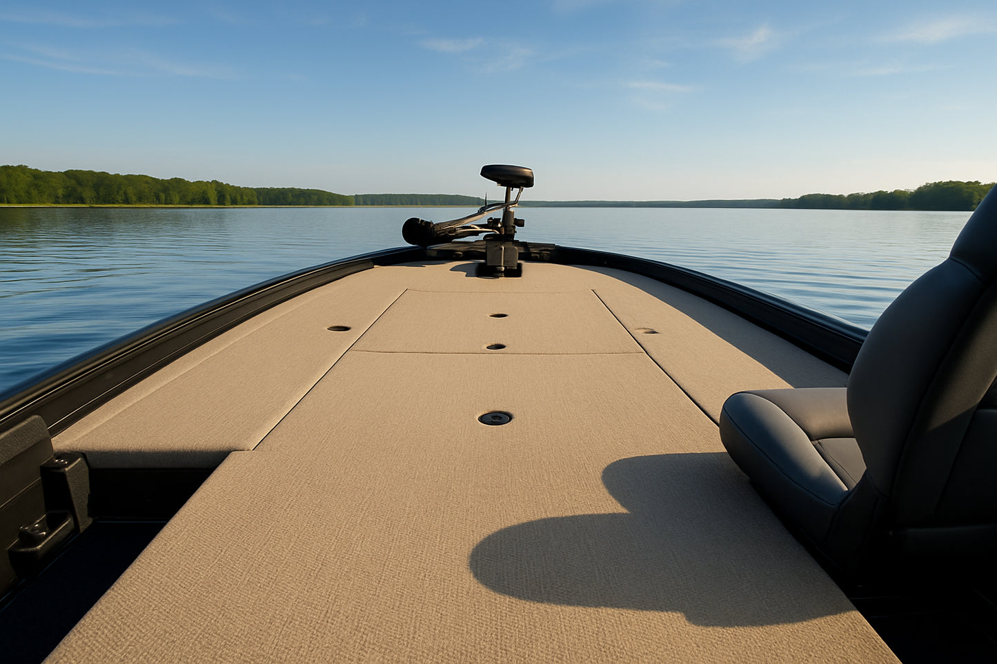 Harbor Sand – marine woven vinyl flooring on a calm lake | GatorBack Marine Flooring