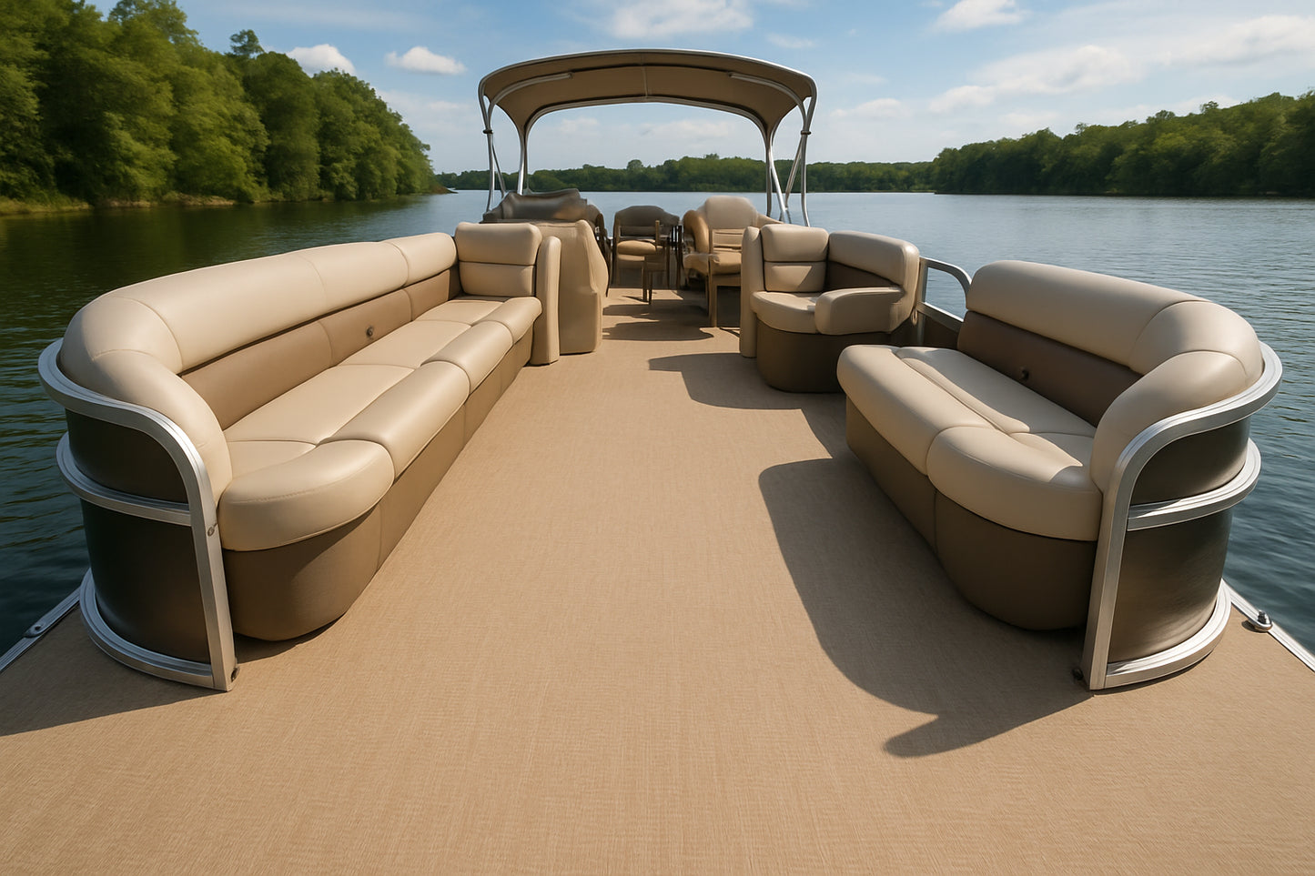 Driftwood Beech – marine woven vinyl flooring on a peaceful lake | GatorBack Marine Flooring