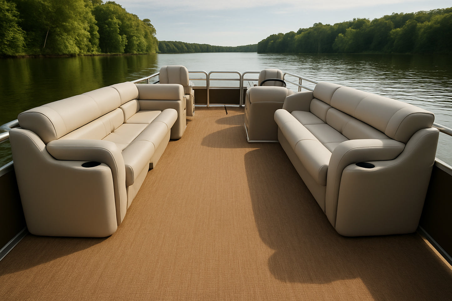 Driftwood Hickory – marine woven vinyl flooring on a peaceful lake | GatorBack Marine Flooring