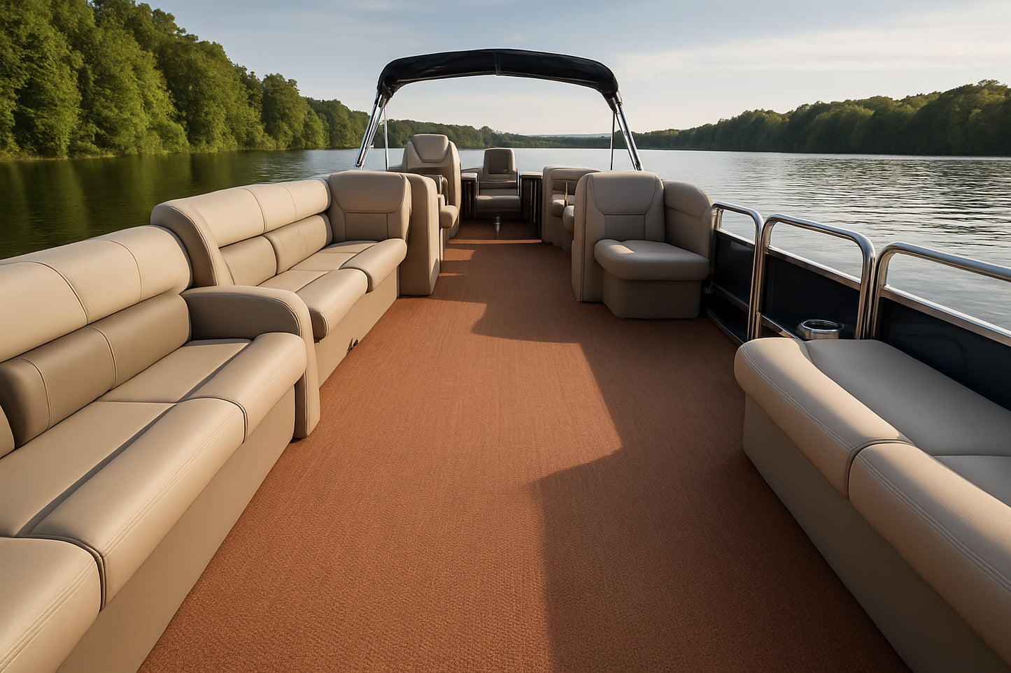 Driftwood Sweet Gum – marine woven vinyl flooring on a peaceful lake | GatorBack Marine Flooring