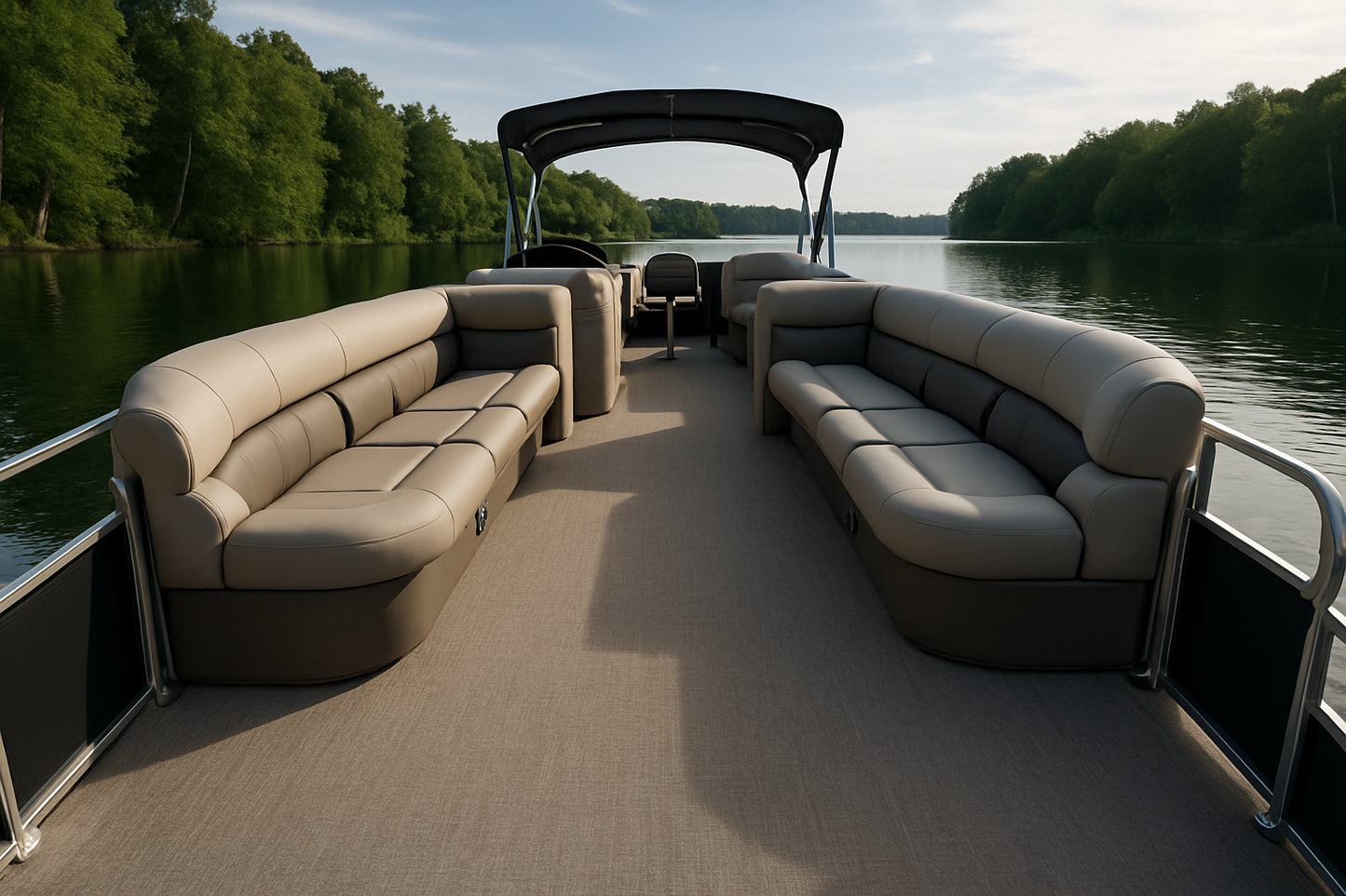 Driftwood Sycamore – marine woven vinyl flooring on a peaceful lake | GatorBack Marine Flooring