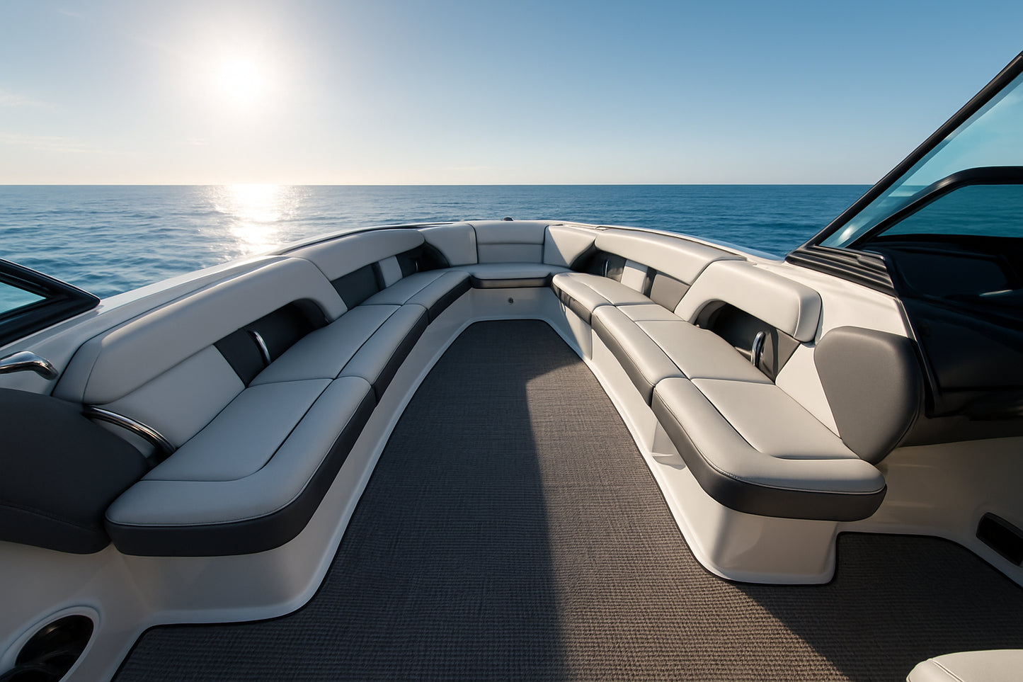 Latitude Granite – marine woven vinyl flooring on open ocean water | GatorBack Marine Flooring